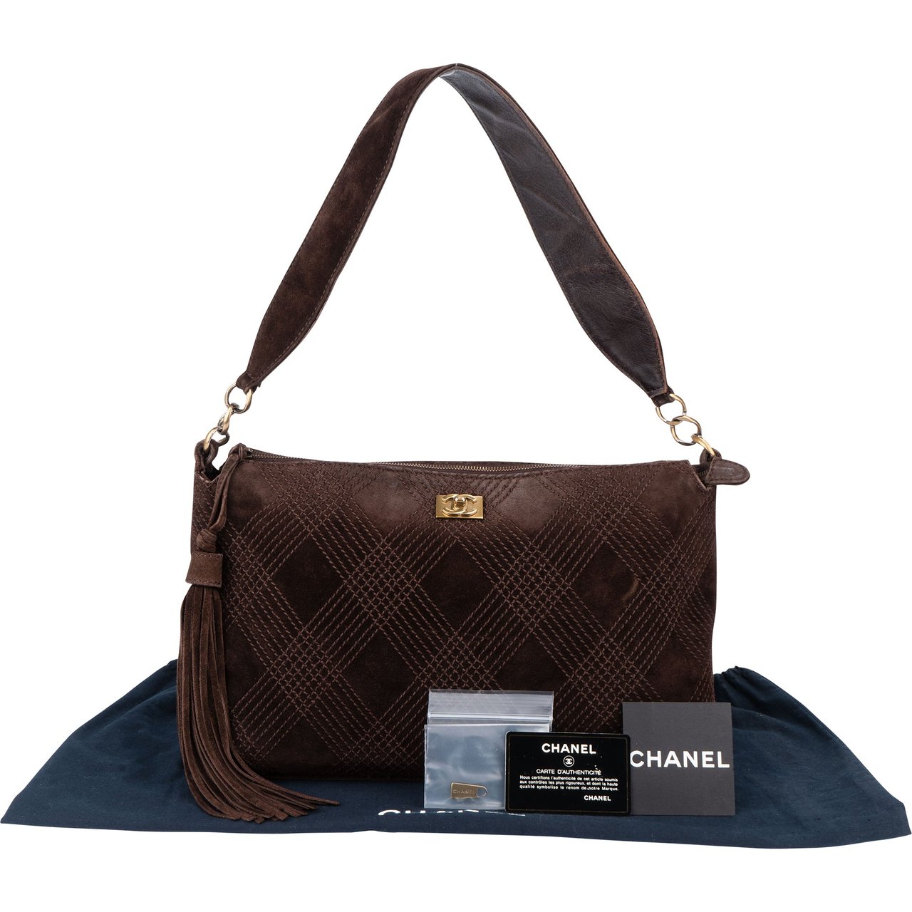 Chanel Chanel Stitching Suede Leather CC Shoulder Bag Bruin