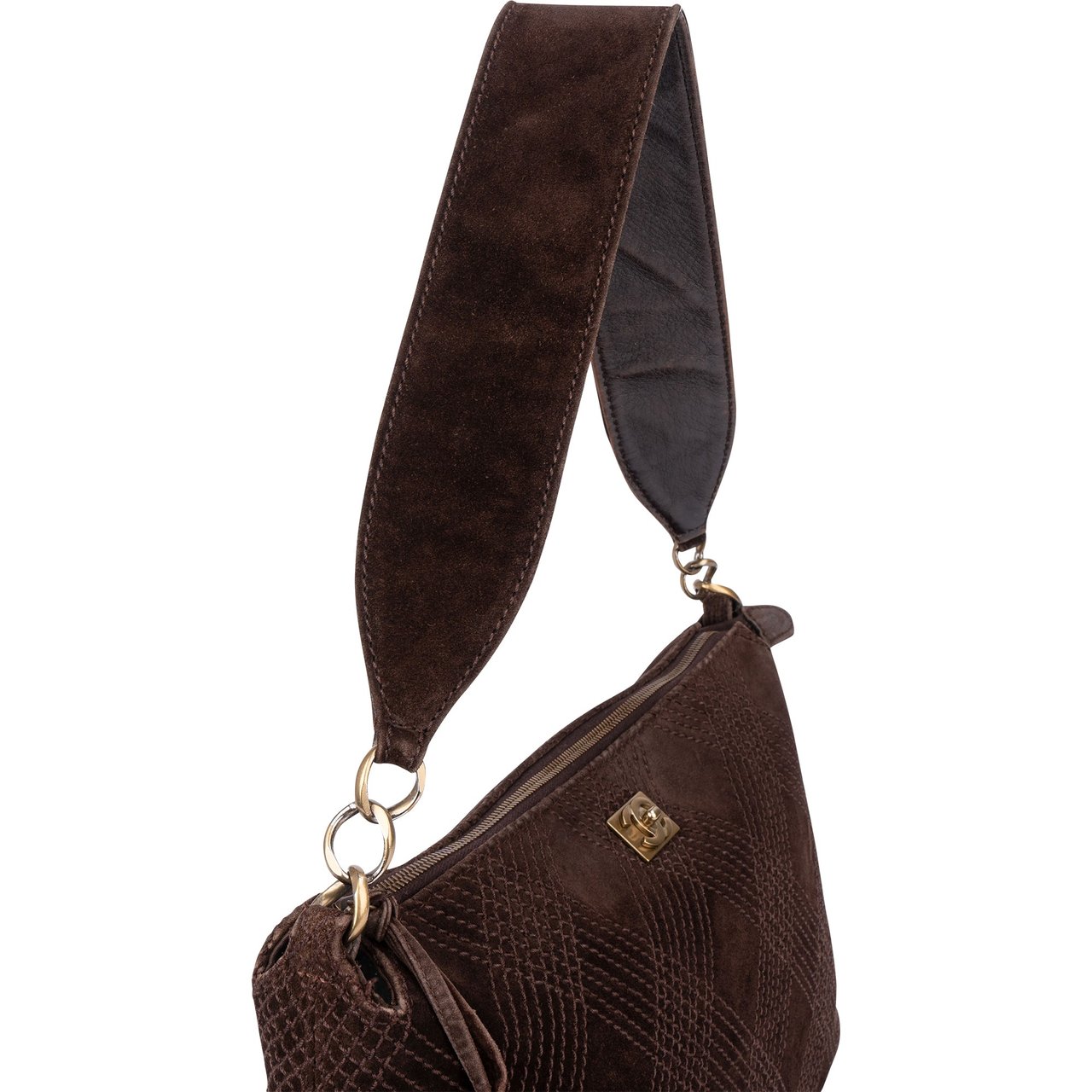Chanel Chanel Stitching Suede Leather CC Shoulder Bag Bruin