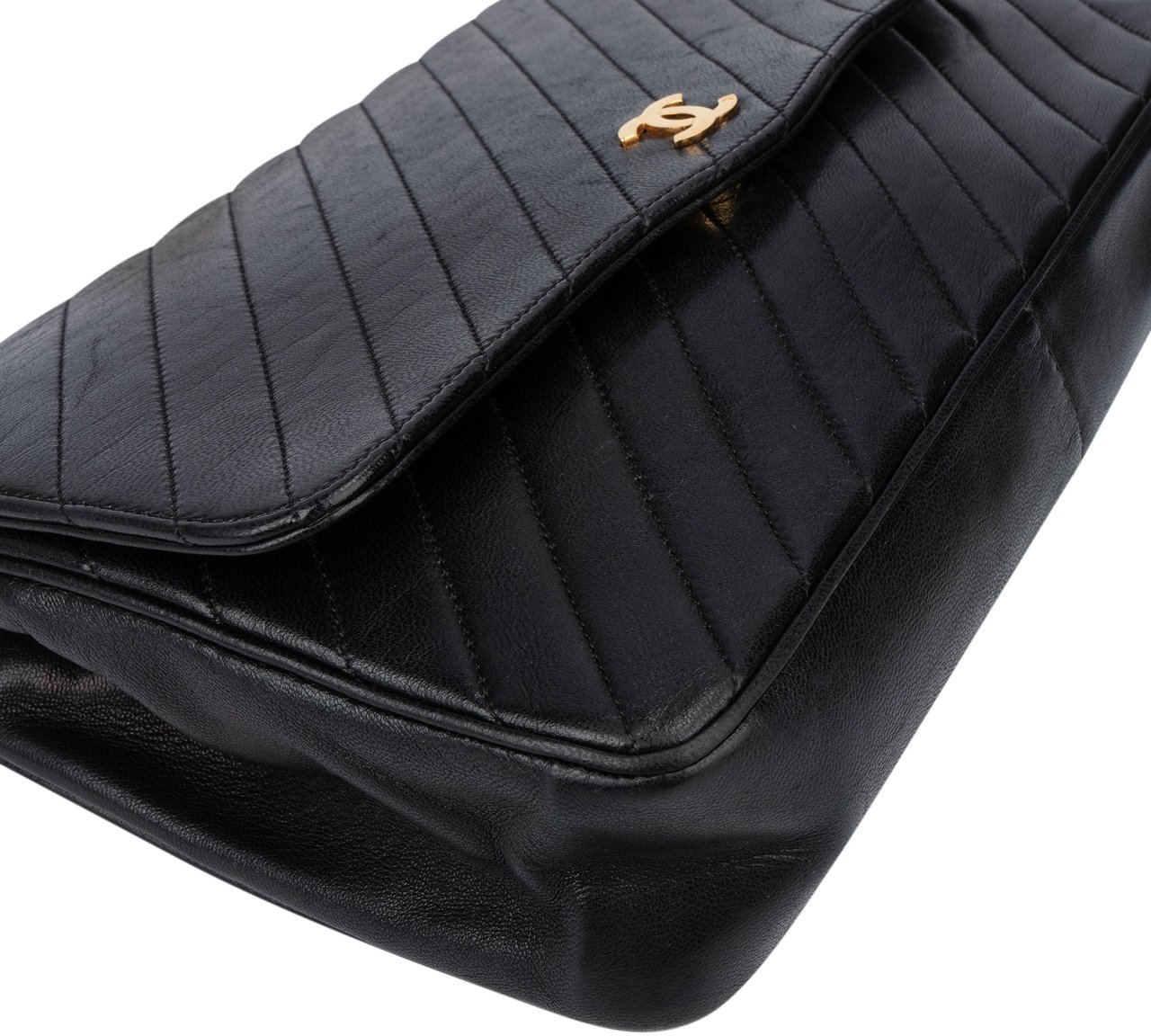 Chanel Chanel Quilted Lambskin 24K Gold Single Flap Shoulder Bag Zwart