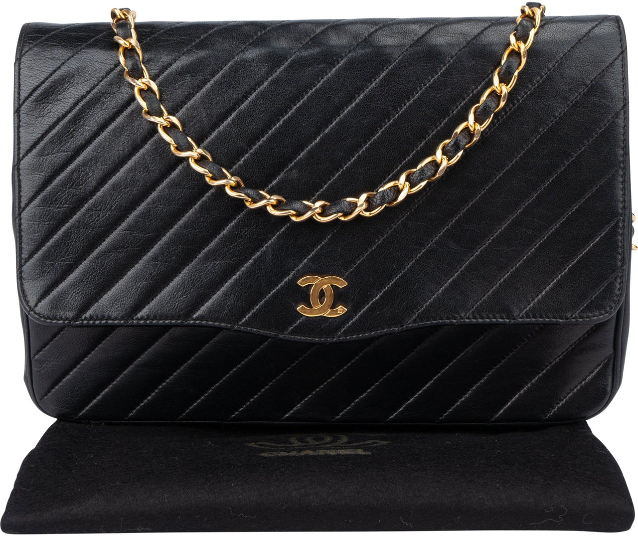 Chanel Chanel Quilted Lambskin 24K Gold Single Flap Shoulder Bag Zwart