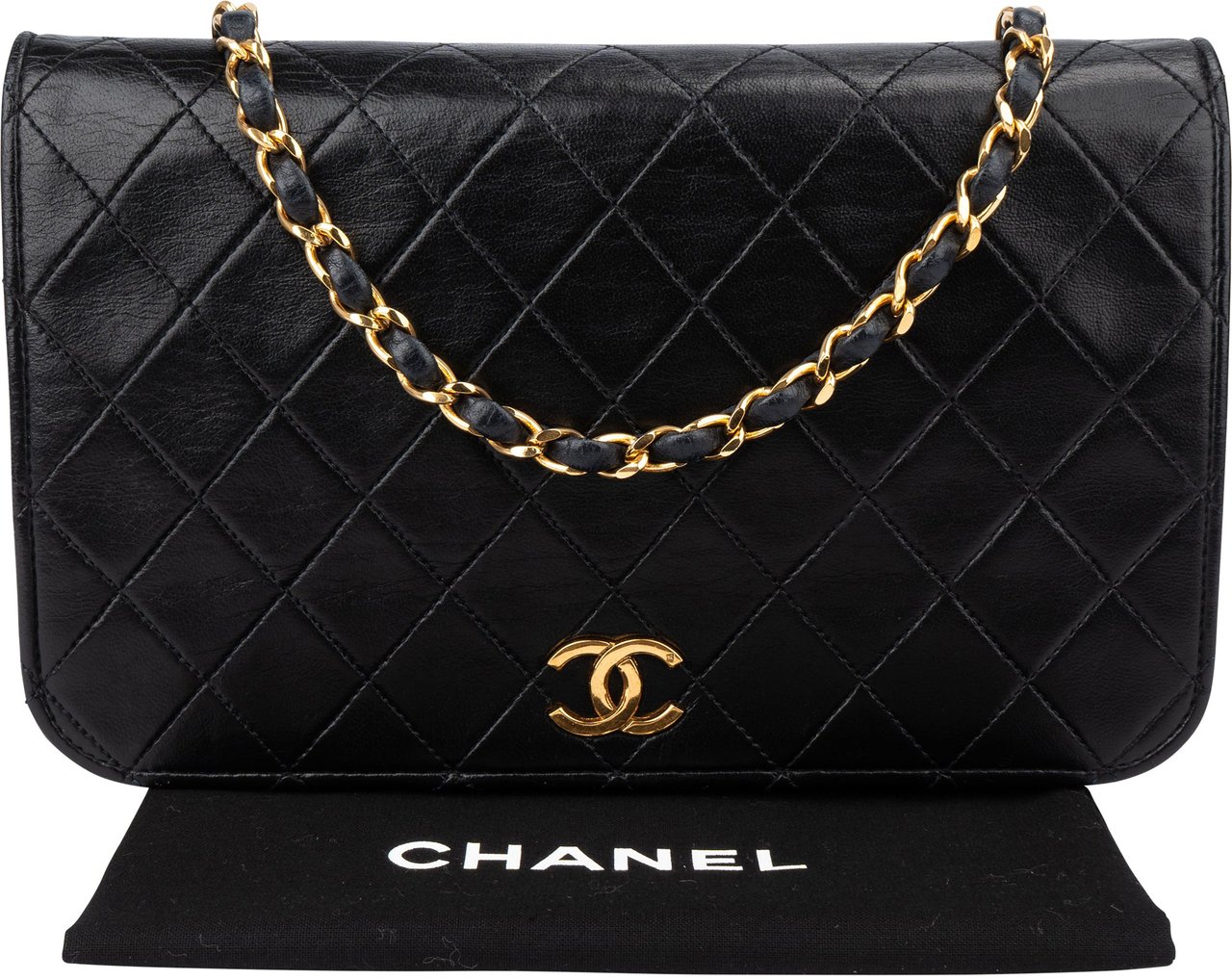 Chanel Chanel Quilted Lambskin 24K Gold Single Flap Shoulder Bag Zwart
