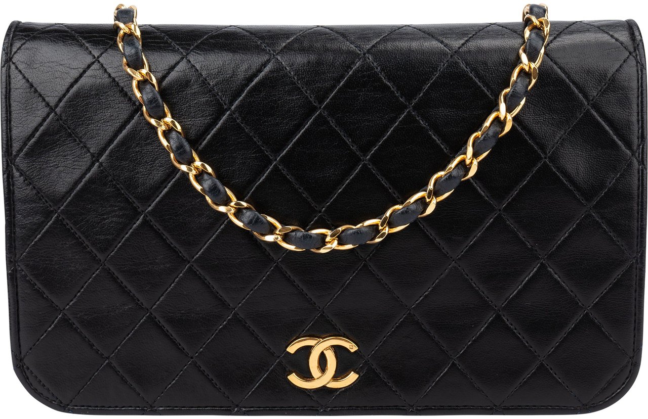 Chanel Chanel Quilted Lambskin 24K Gold Single Flap Shoulder Bag Zwart