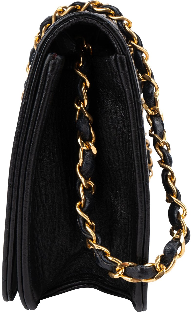 Chanel Chanel Quilted Lambskin 24K Gold Single Flap Shoulder Bag Zwart