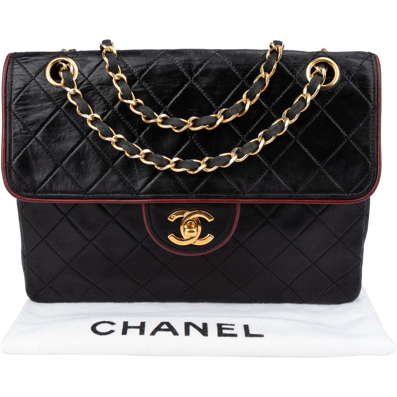 Chanel Chanel Bicolor Quilted Leather 24K Gold Single Flap Crossbody Bag Zwart