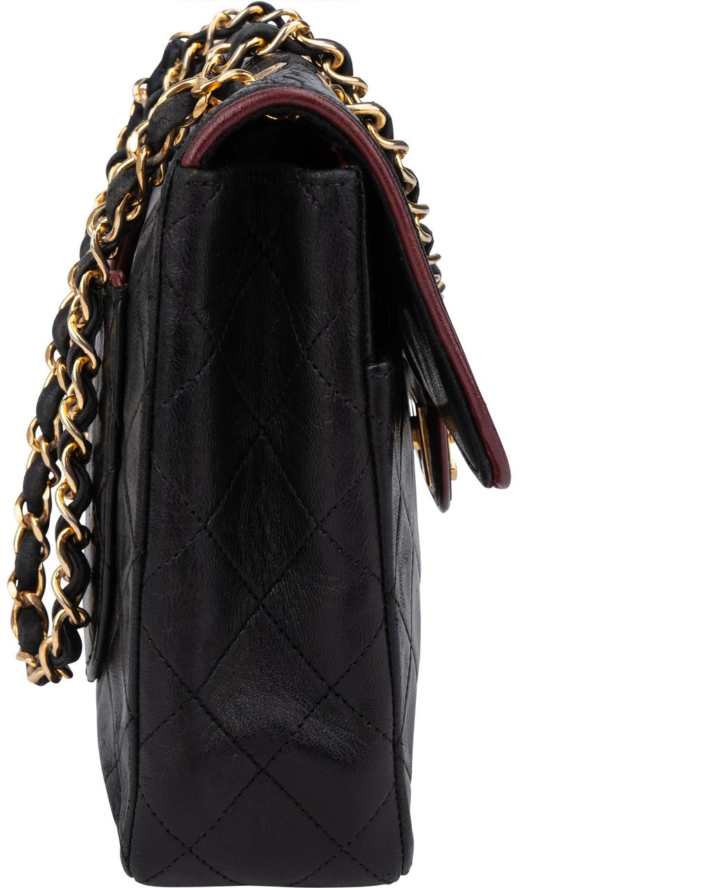 Chanel Chanel Bicolor Quilted Leather 24K Gold Single Flap Crossbody Bag Zwart
