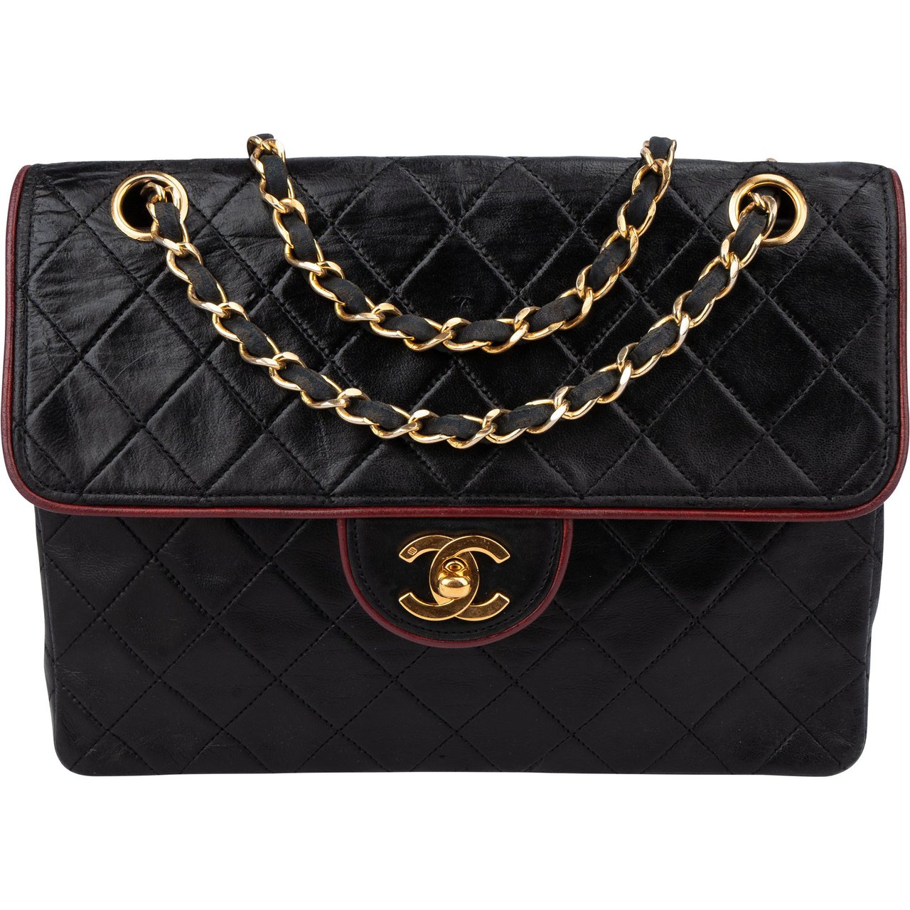 Chanel Chanel Bicolor Quilted Leather 24K Gold Single Flap Crossbody Bag Zwart