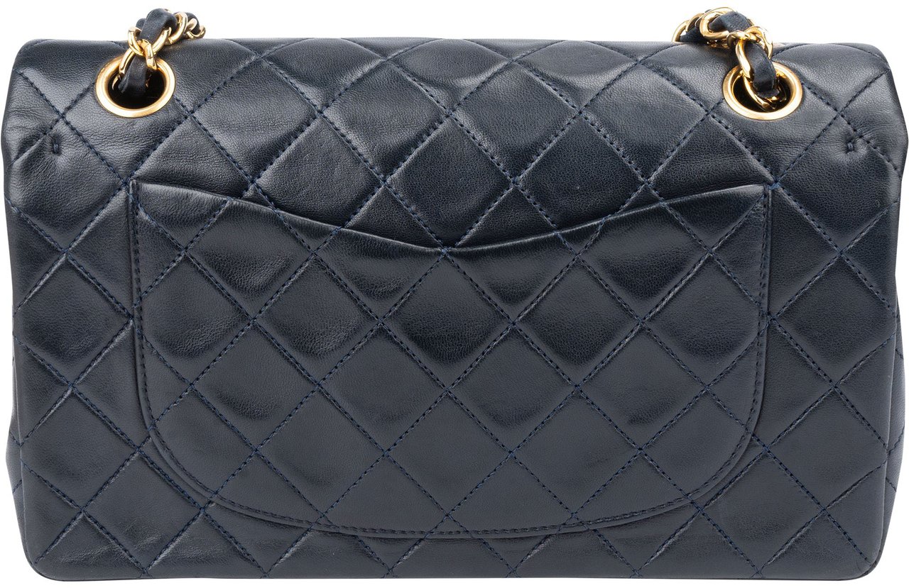 Chanel Chanel Quilted Lambskin 24K Gold Small Double Flap Crossbody Bag Blauw