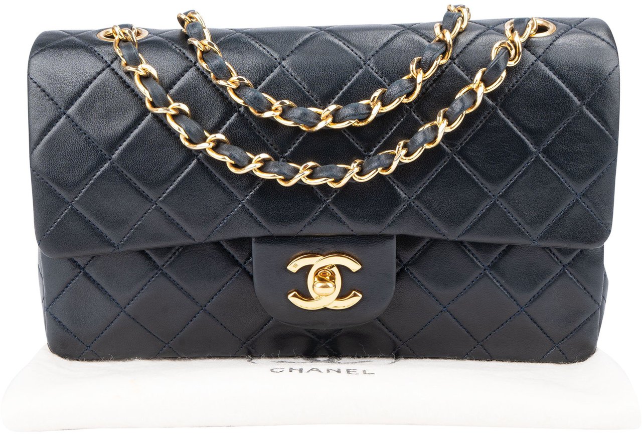 Chanel Chanel Quilted Lambskin 24K Gold Small Double Flap Crossbody Bag Blauw