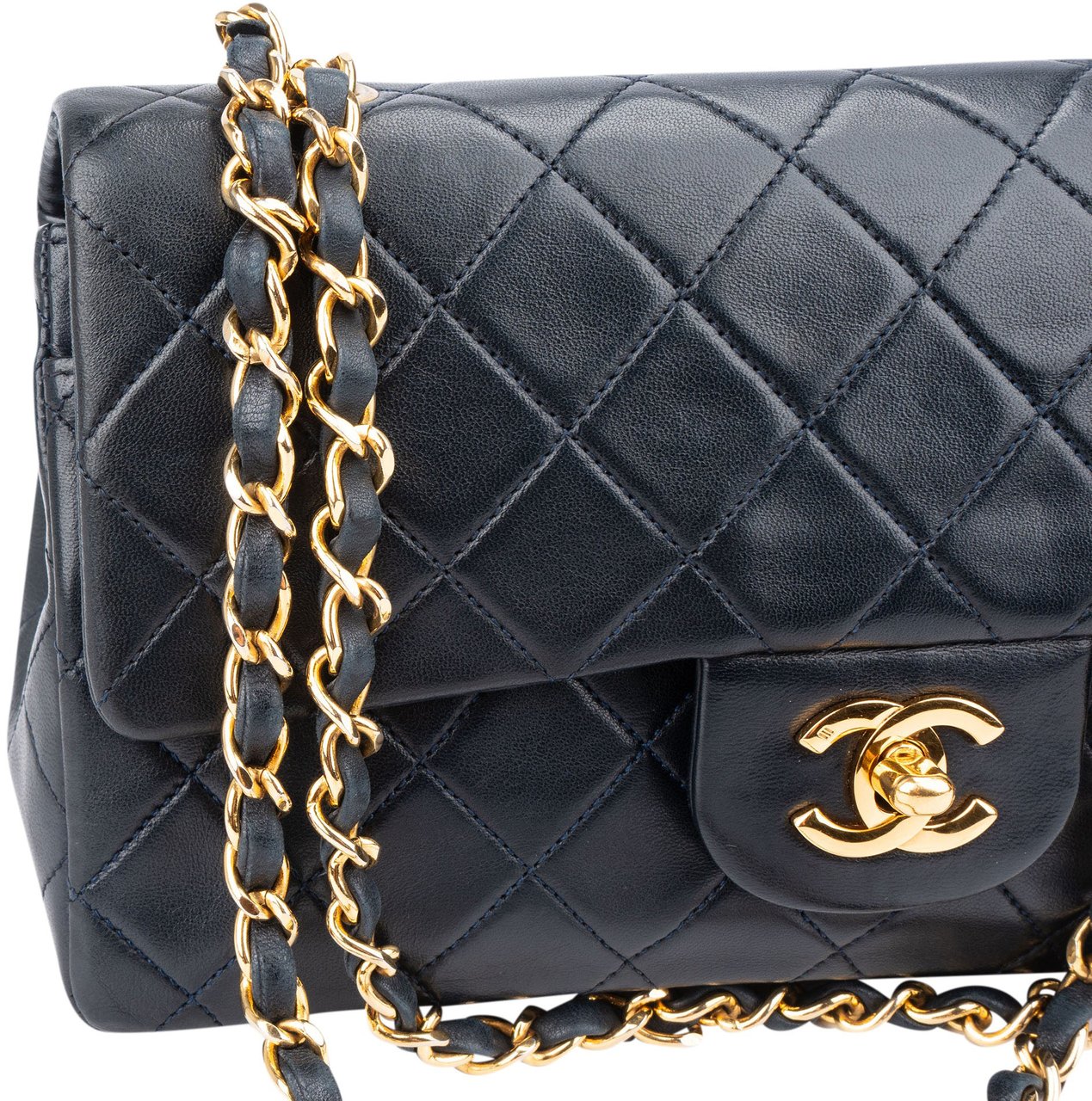 Chanel Chanel Quilted Lambskin 24K Gold Small Double Flap Crossbody Bag Blauw