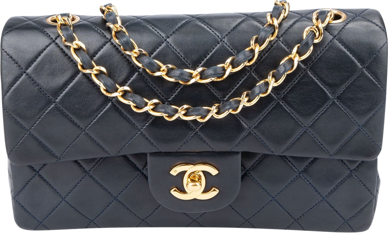 Chanel Chanel Quilted Lambskin 24K Gold Small Double Flap Crossbody Bag Blauw