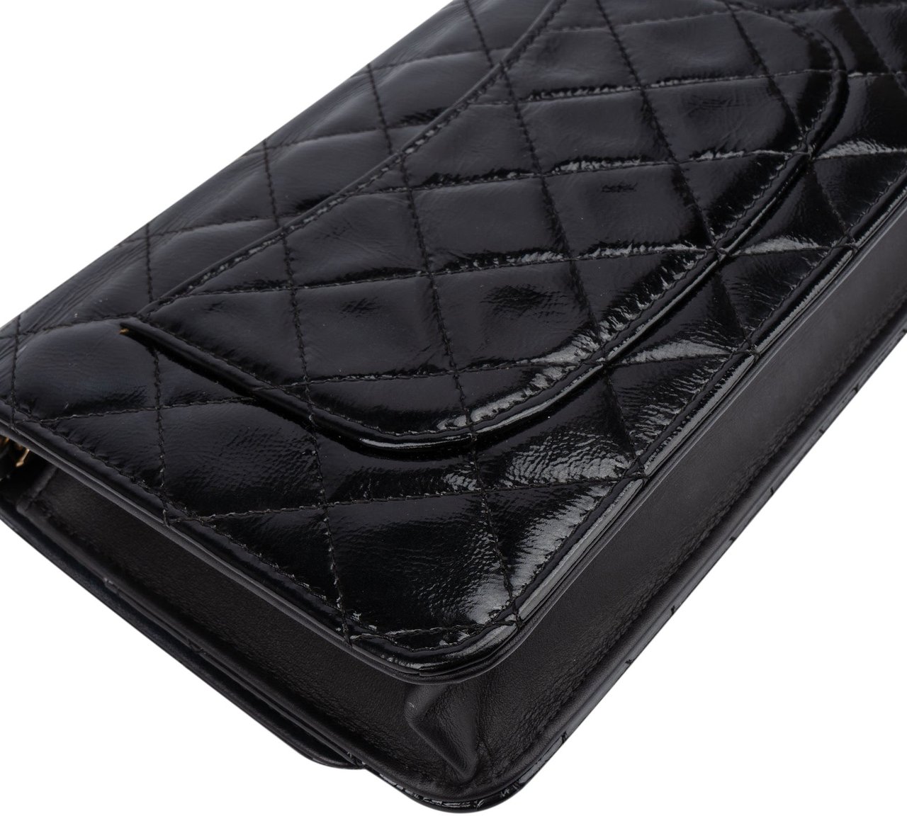 Chanel Chanel Quilted Patent Leather 2.55 Wallet On Chain Crossbody Bag Zwart