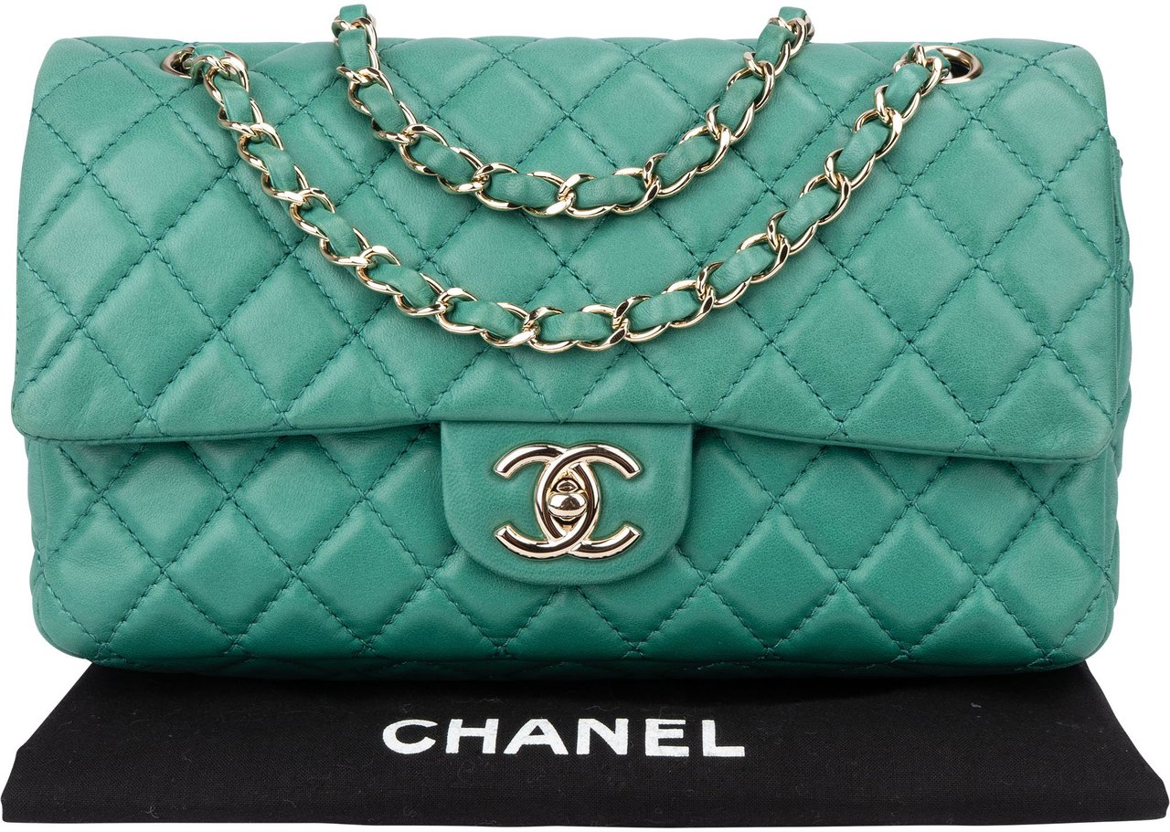Chanel Chanel Soft Quilted Lambskin Double Flap Crossbody Bag Groen
