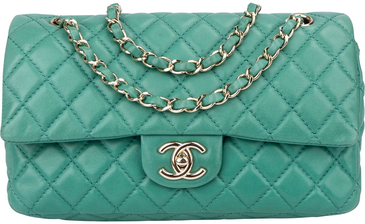 Chanel Chanel Soft Quilted Lambskin Double Flap Crossbody Bag Groen