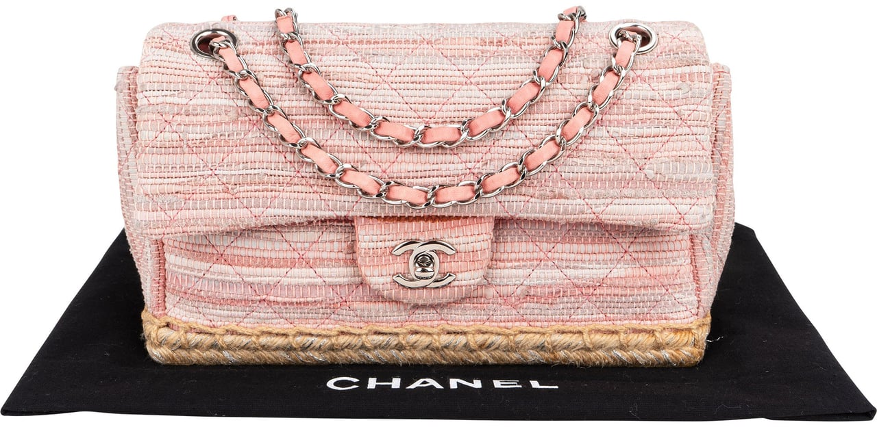 Chanel Chanel Quited Tweed Palladium Espadrilles Single Flap Crossbody Bag Rood