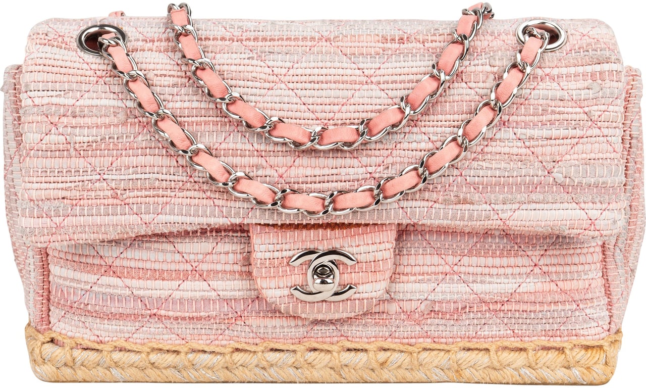 Chanel Chanel Quited Tweed Palladium Espadrilles Single Flap Crossbody Bag Rood