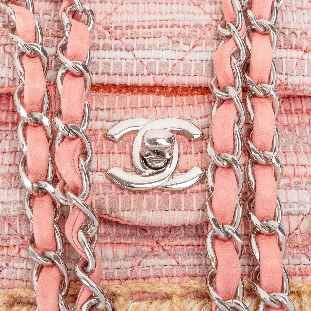 Chanel Chanel Quited Tweed Palladium Espadrilles Single Flap Crossbody Bag Rood