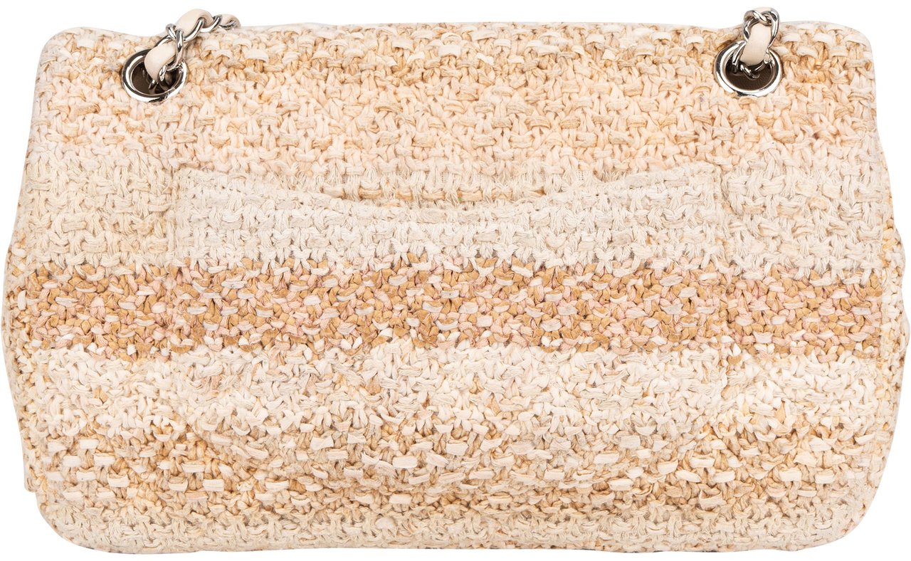 Chanel Chanel Quilted Tweed Medium Double Flap Crossbody Bag Beige