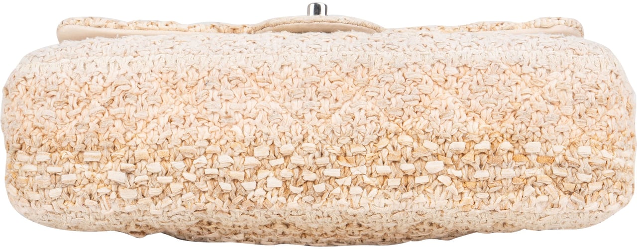 Chanel Chanel Quilted Tweed Medium Double Flap Crossbody Bag Beige