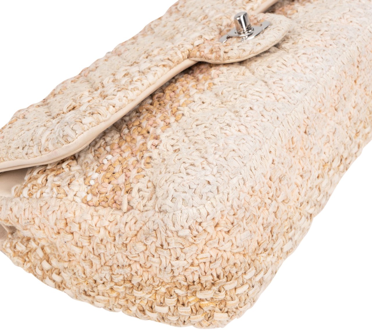 Chanel Chanel Quilted Tweed Medium Double Flap Crossbody Bag Beige