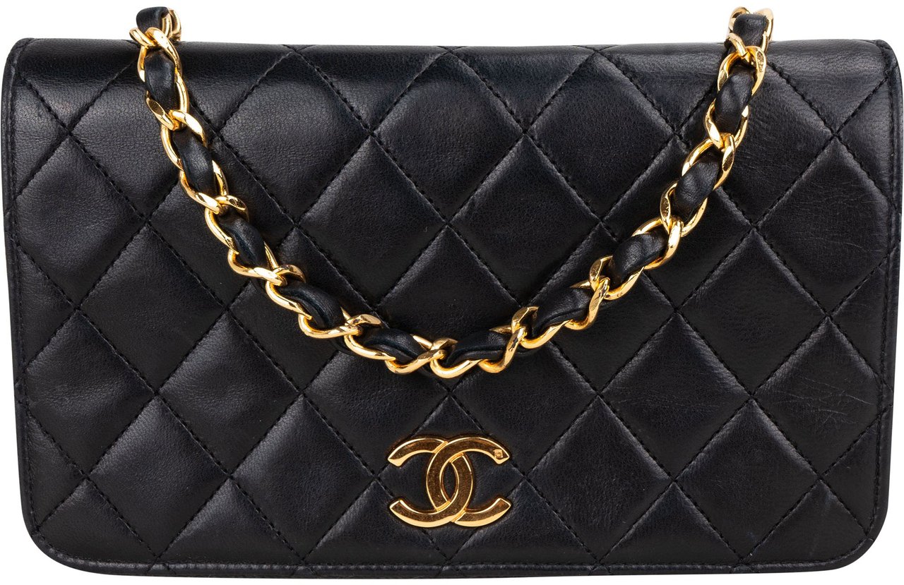 Chanel Chanel Quilted Lambskin 24K Gold Single Flap Shoulder Bag Zwart
