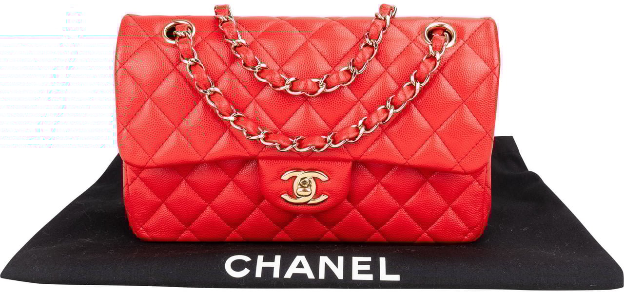 Chanel Chanel Quilted Caviar Leather Small Double Flap Crossbody Bag Rood