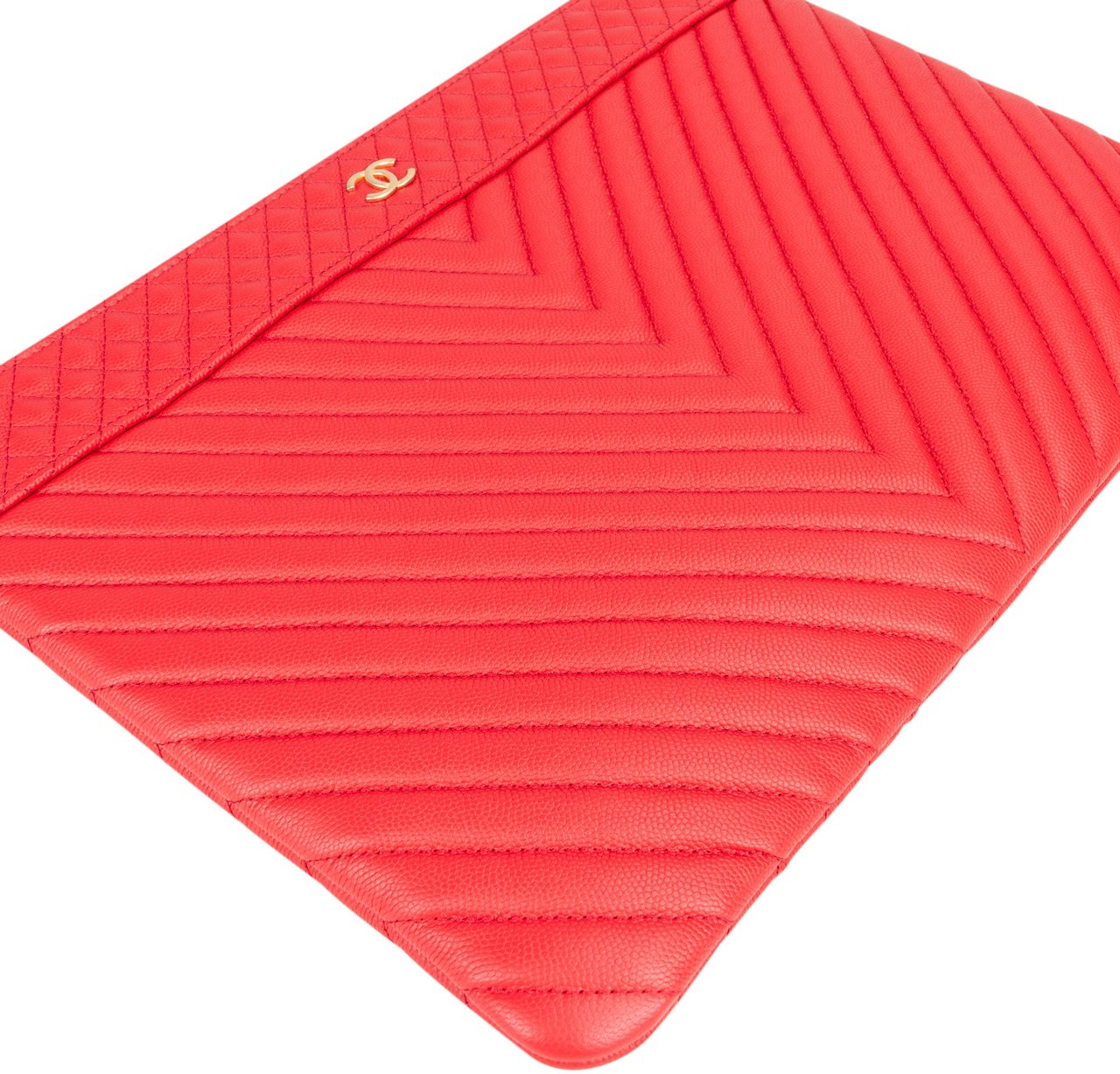 Chanel Chanel Rouge Quilted Caviar Leather CC Clutch Rood