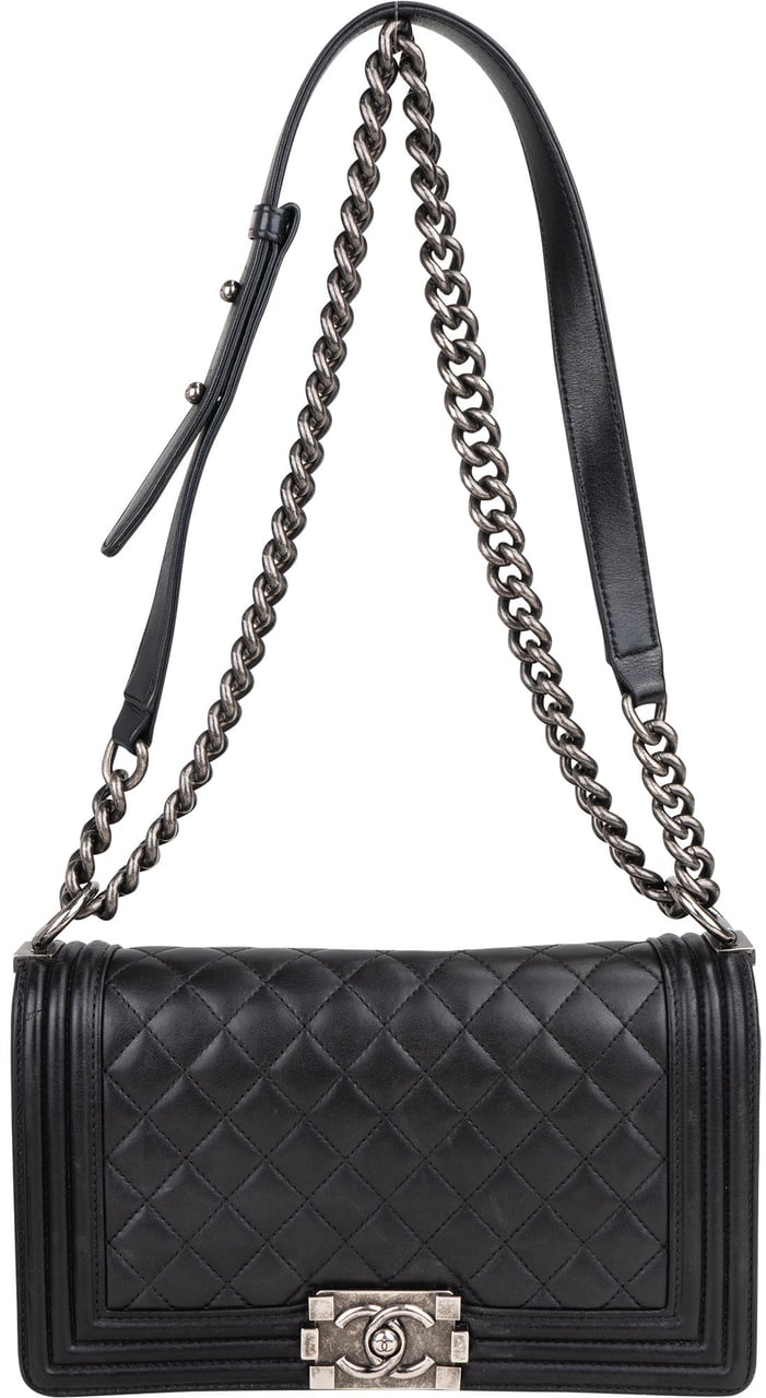 Chanel Chanel Quilted Lambskin Boy Single Flap Crossbody Bag Zwart