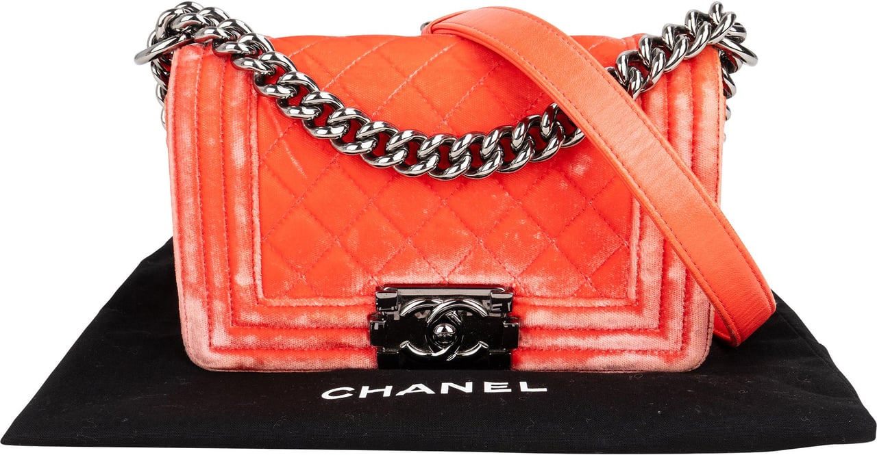 Chanel Quilted Velvet Boy Single Flap Crossbody Bag Oranje