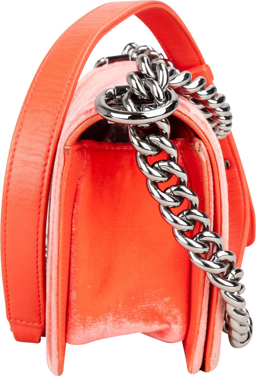 Chanel Quilted Velvet Boy Single Flap Crossbody Bag Oranje