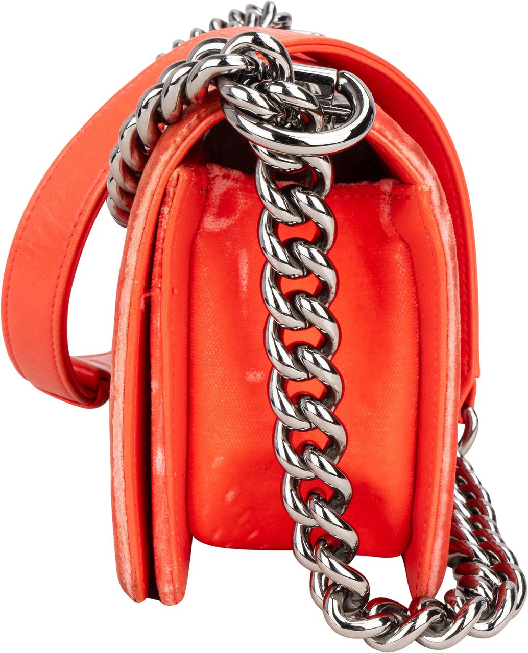 Chanel Quilted Velvet Boy Single Flap Crossbody Bag Oranje
