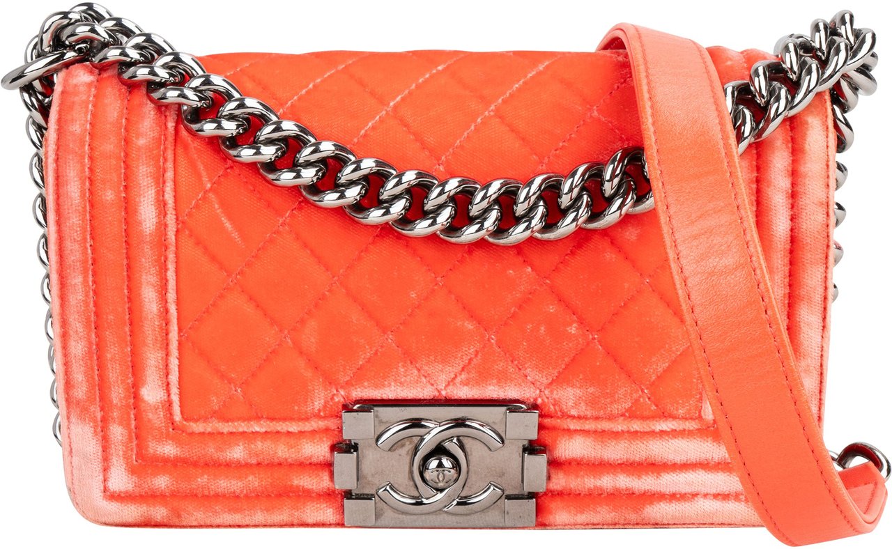 Chanel Chanel Quilted Velvet Boy Single Flap Crossbody Bag Oranje