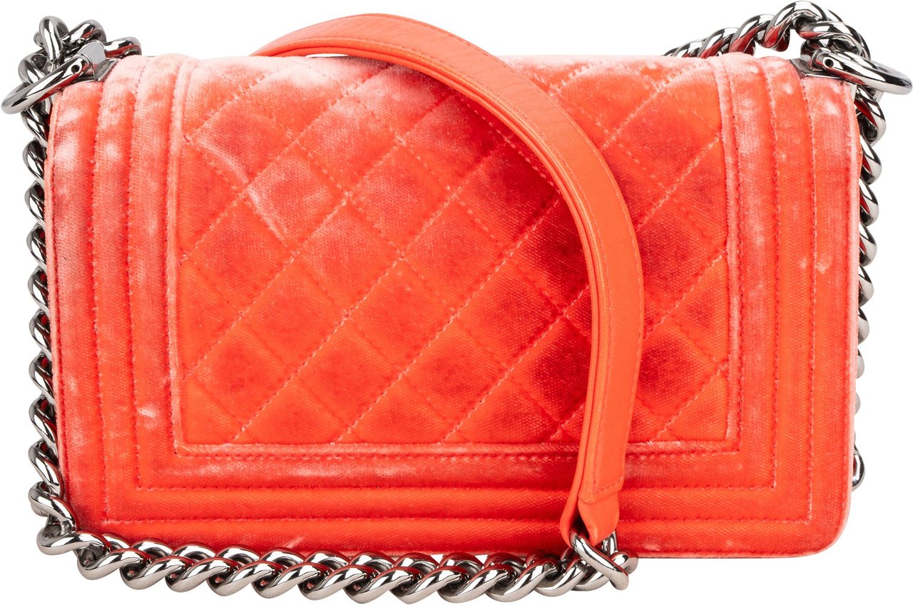 Chanel Quilted Velvet Boy Single Flap Crossbody Bag Oranje