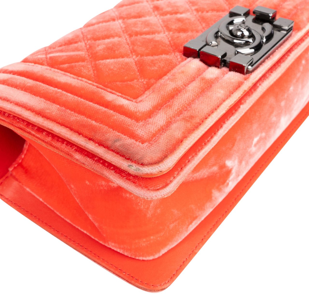 Chanel Quilted Velvet Boy Single Flap Crossbody Bag Oranje