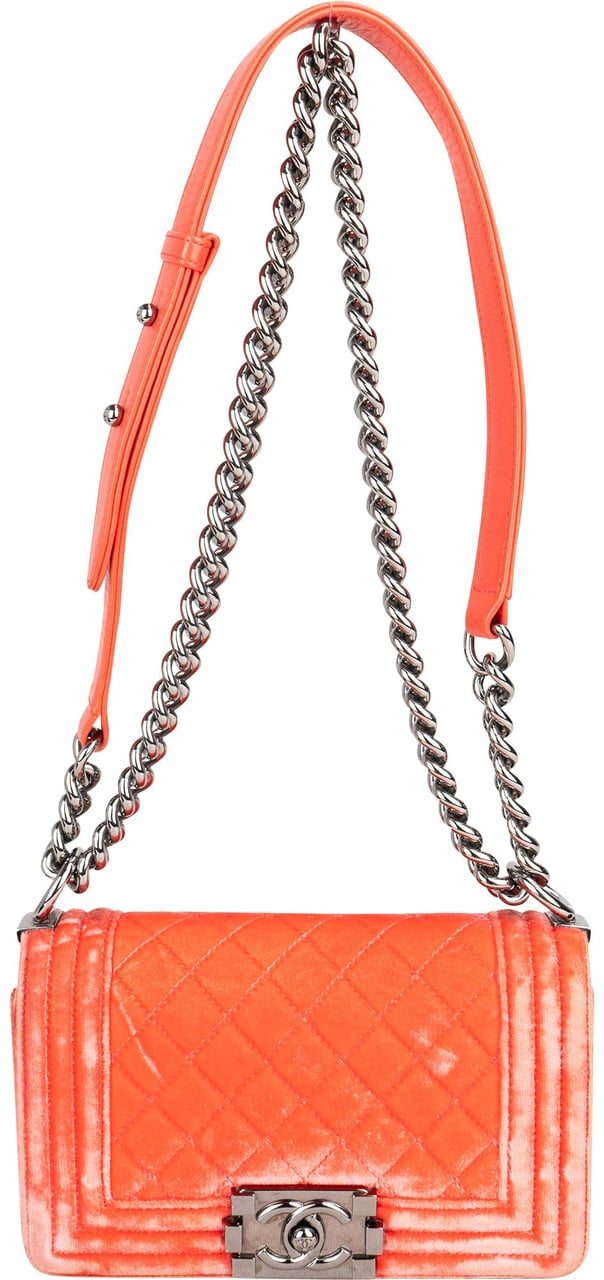 Chanel Quilted Velvet Boy Single Flap Crossbody Bag Oranje