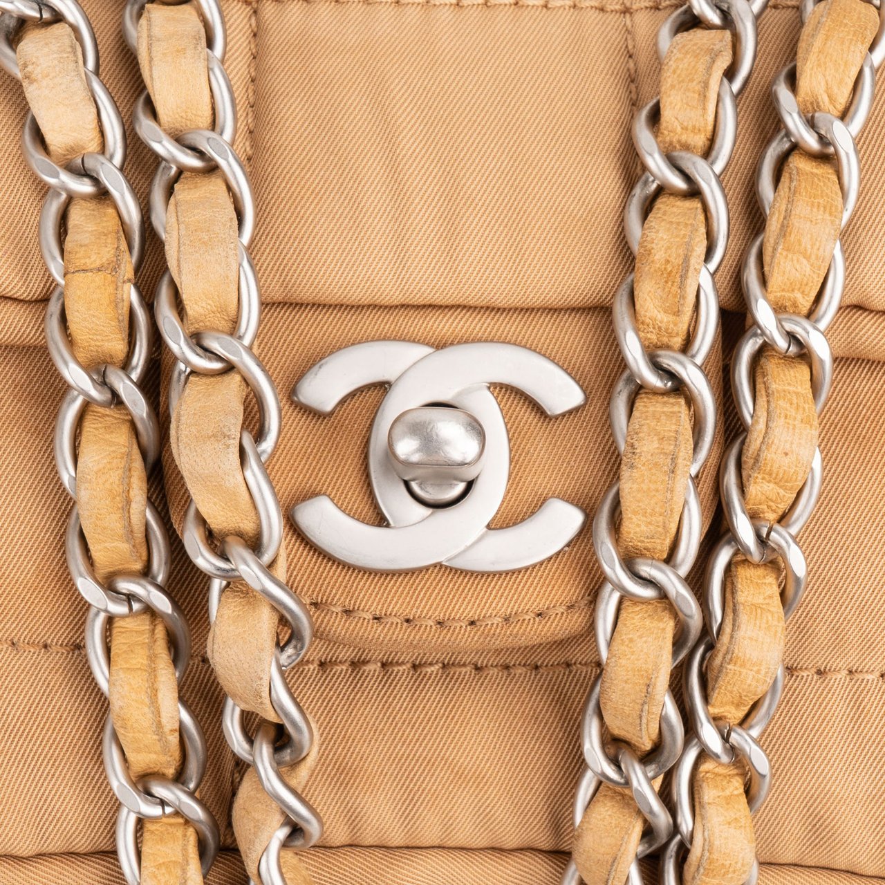 Chanel Chanel Quilted Cotton Choco Bar Single Flap Crossbody Bag Beige