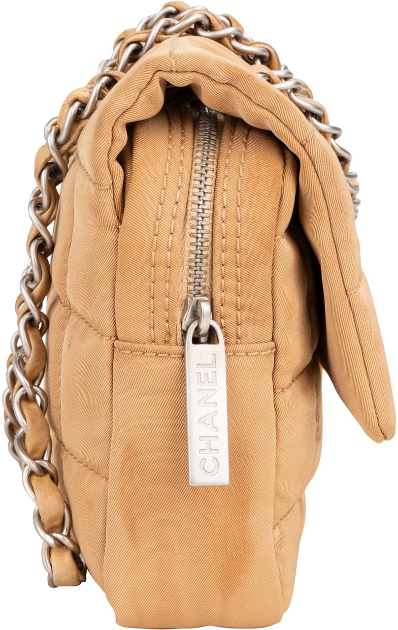 Chanel Chanel Quilted Cotton Choco Bar Single Flap Crossbody Bag Beige