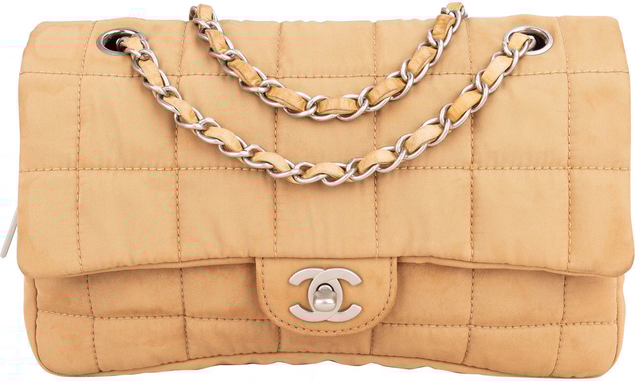Chanel Chanel Quilted Cotton Choco Bar Single Flap Crossbody Bag Beige