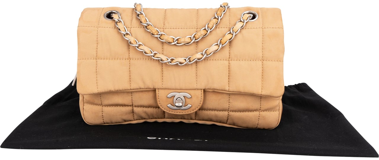 Chanel Chanel Quilted Cotton Choco Bar Single Flap Crossbody Bag Beige