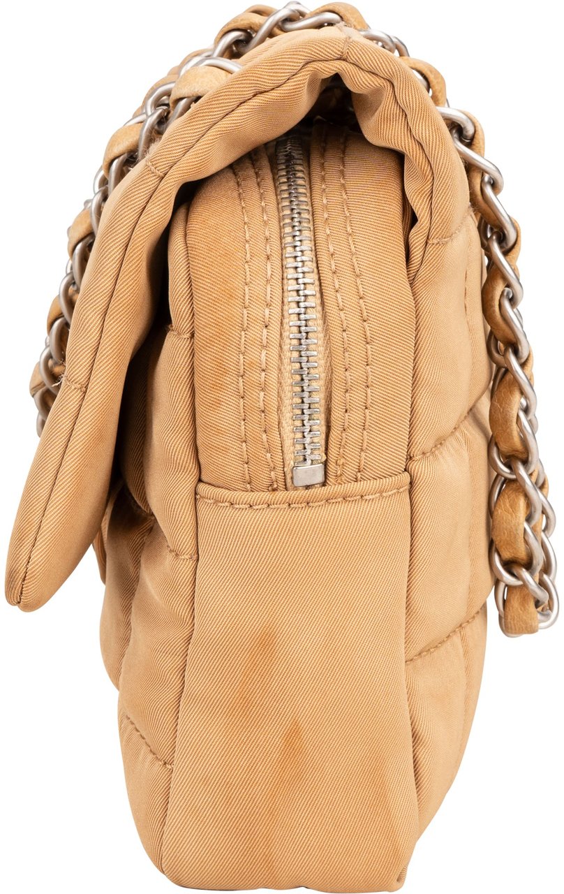 Chanel Chanel Quilted Cotton Choco Bar Single Flap Crossbody Bag Beige