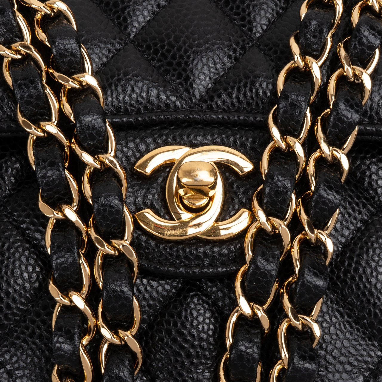 Chanel Chanel Quilted Caviar Leather Small Double Flap Crossbody Bag Zwart