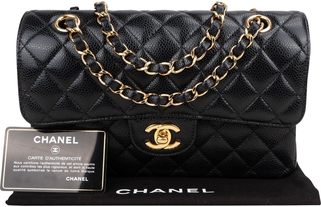 Chanel Chanel Quilted Caviar Leather Small Double Flap Crossbody Bag Zwart