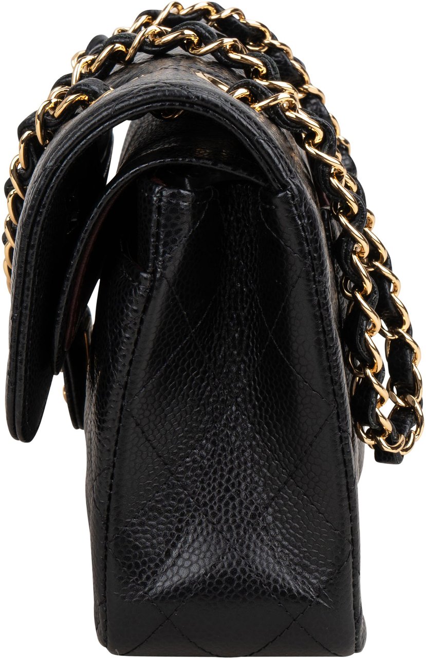 Chanel Chanel Quilted Caviar Leather Small Double Flap Crossbody Bag Zwart