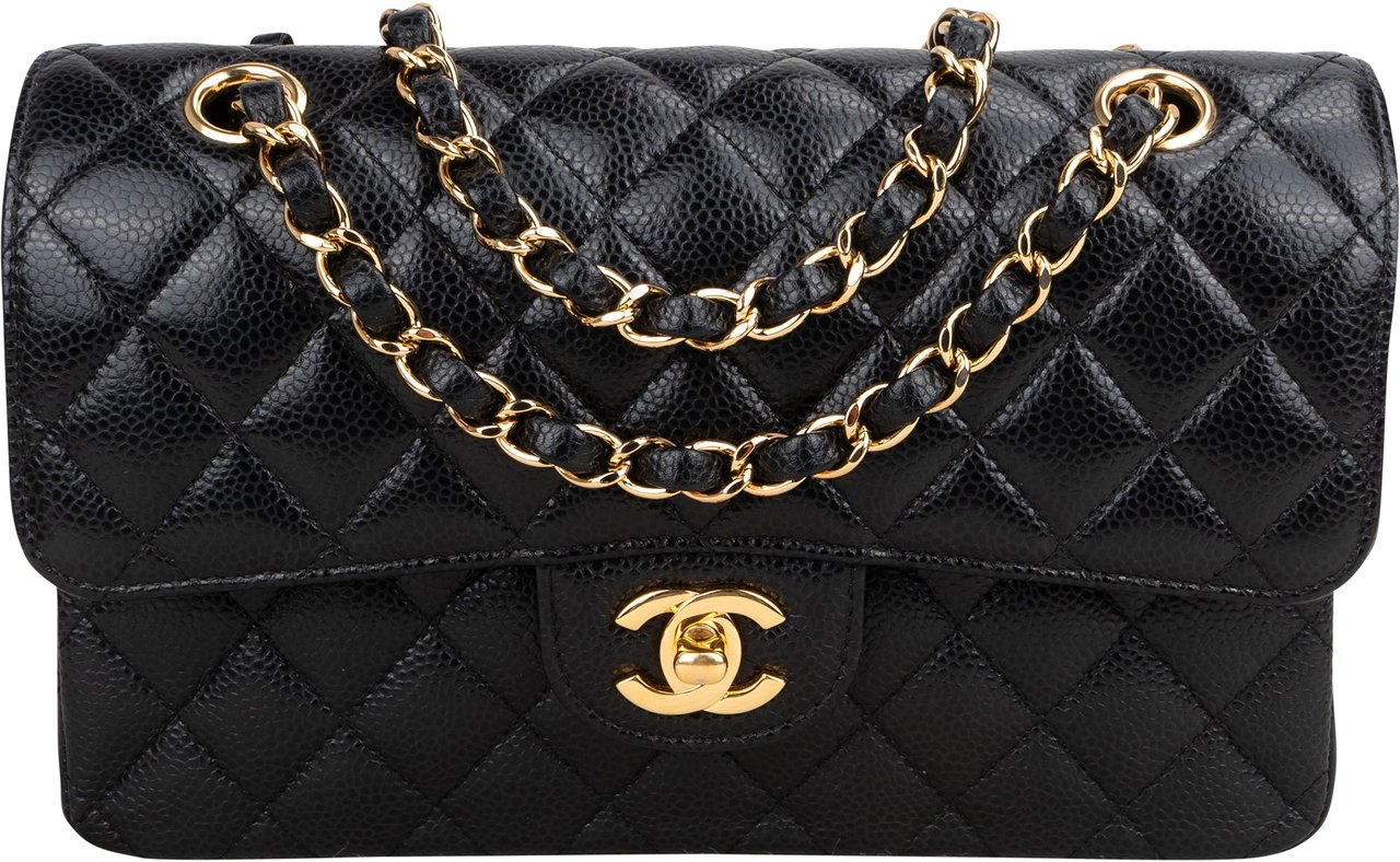 Chanel Chanel Quilted Caviar Leather Small Double Flap Crossbody Bag Zwart