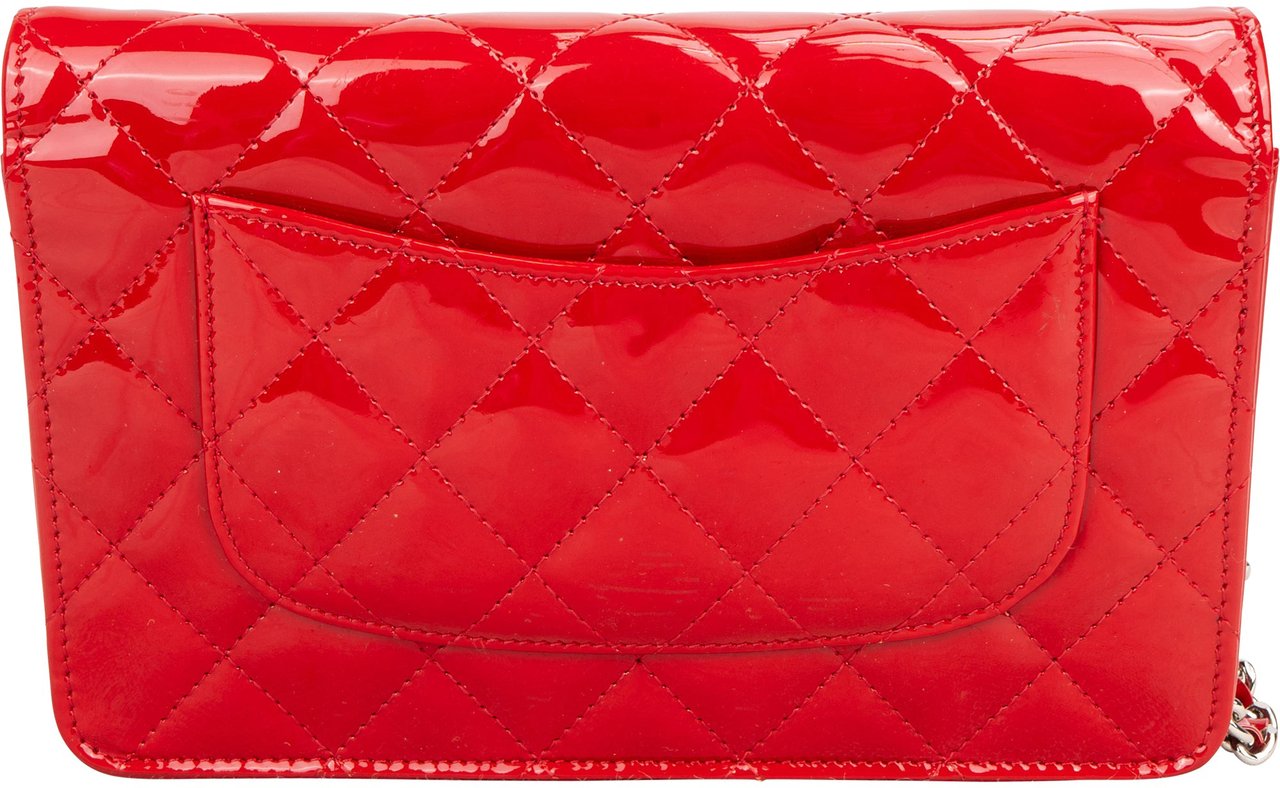 Chanel Chanel Quilted Patent Leather Wallet On Chain Crossbody Bag Rood