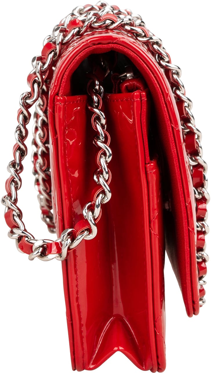 Chanel Chanel Quilted Patent Leather Wallet On Chain Crossbody Bag Rood