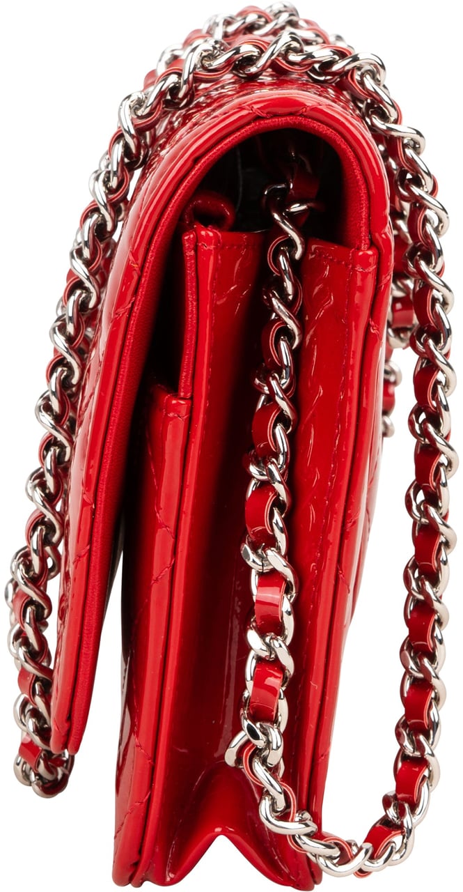 Chanel Chanel Quilted Patent Leather Wallet On Chain Crossbody Bag Rood