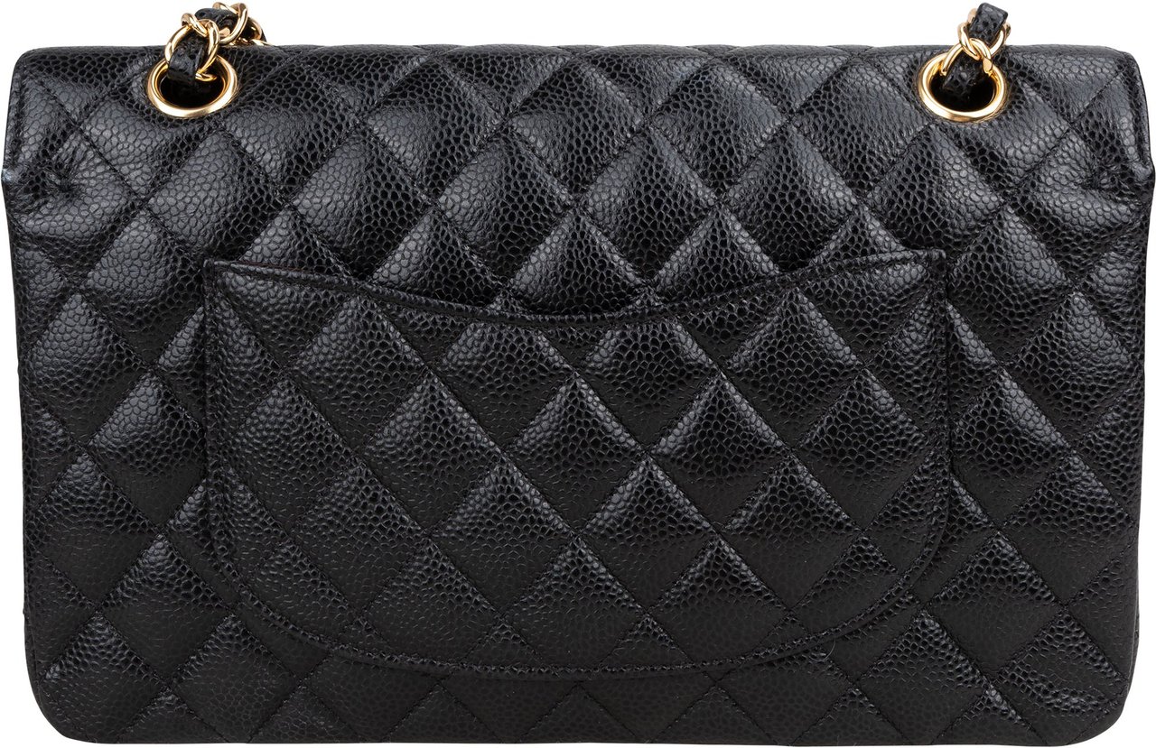 Chanel Chanel Quilted Caviar Leather Medium Double Flap Crossbody Bag Zwart