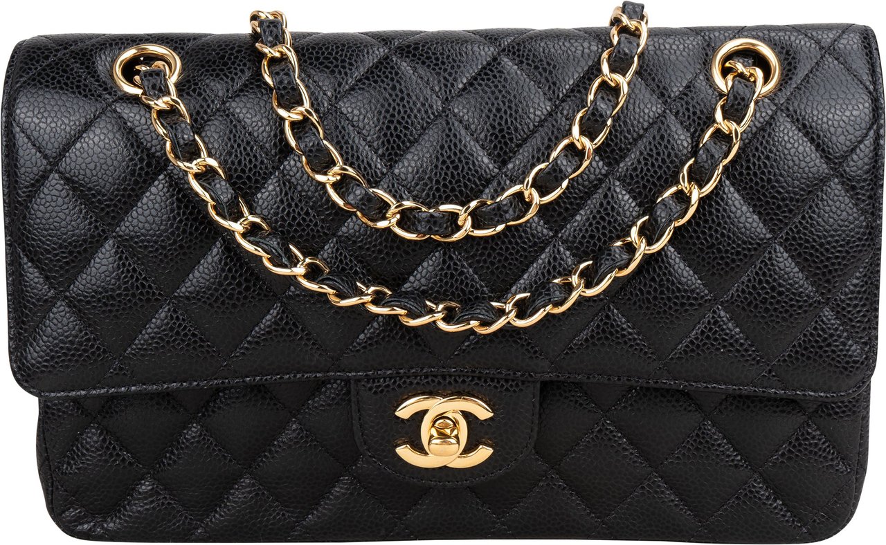 Chanel Chanel Quilted Caviar Leather Medium Double Flap Crossbody Bag Zwart
