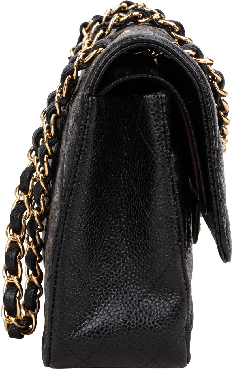 Chanel Chanel Quilted Caviar Leather Medium Double Flap Crossbody Bag Zwart