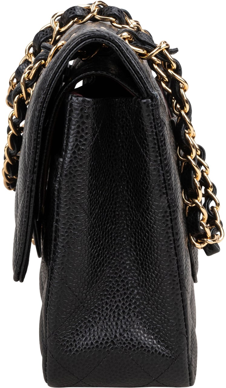 Chanel Chanel Quilted Caviar Leather Medium Double Flap Crossbody Bag Zwart